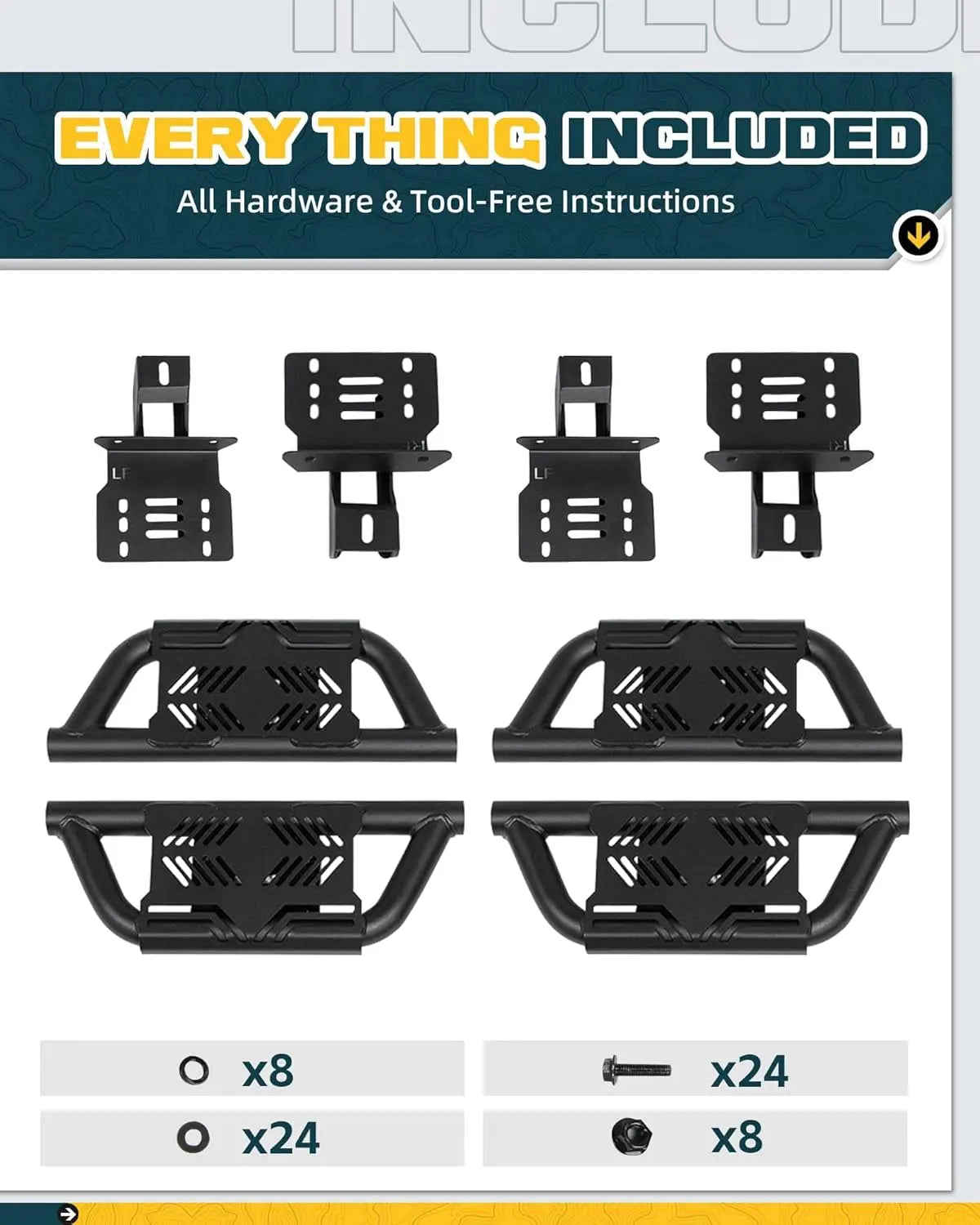4PCS EZ Side Steps for 2018-2025 Jeep Wrangler JL (NOT for Rock Rails)-9