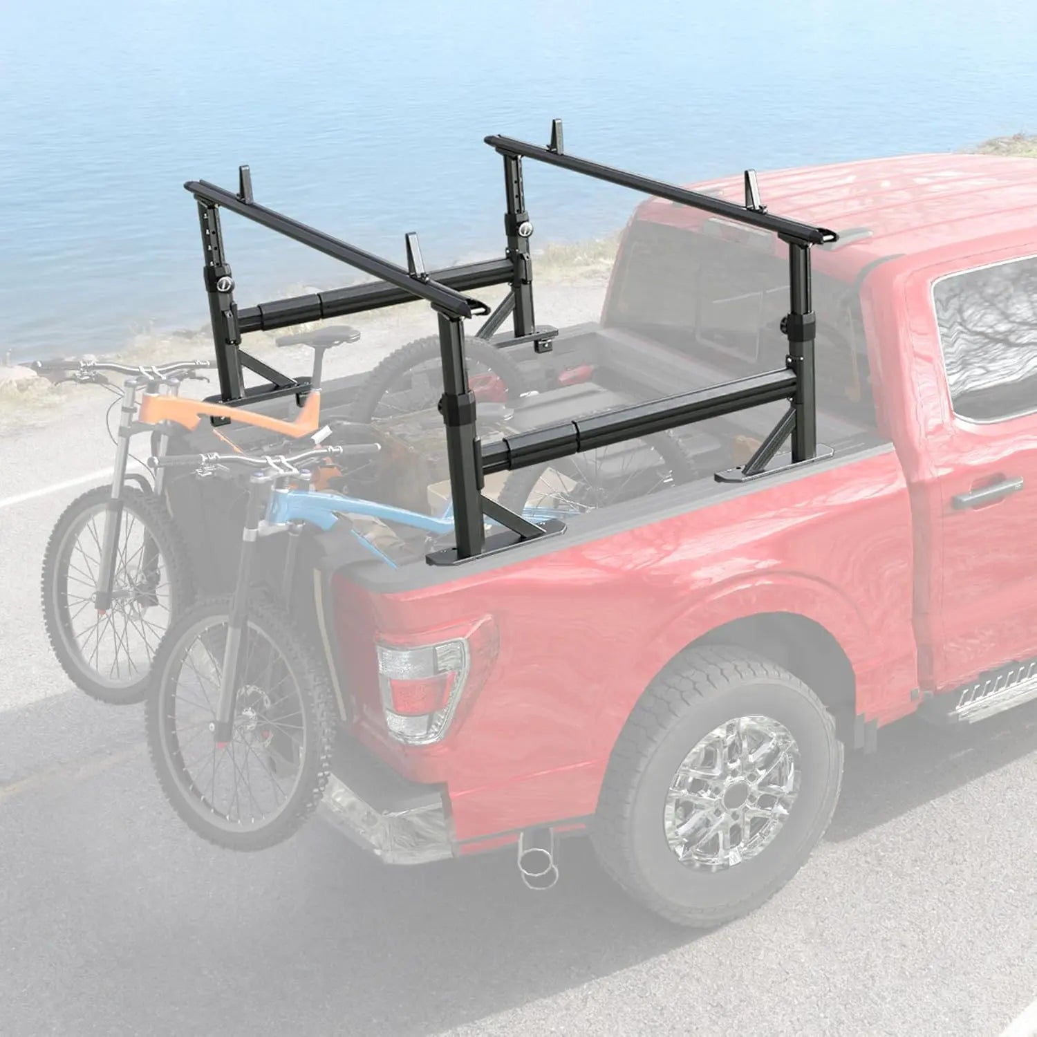 Adjustable Aluminum Truck Ladder Rack with Side Bar Fit for F150 Silverado Ram Sierra-1