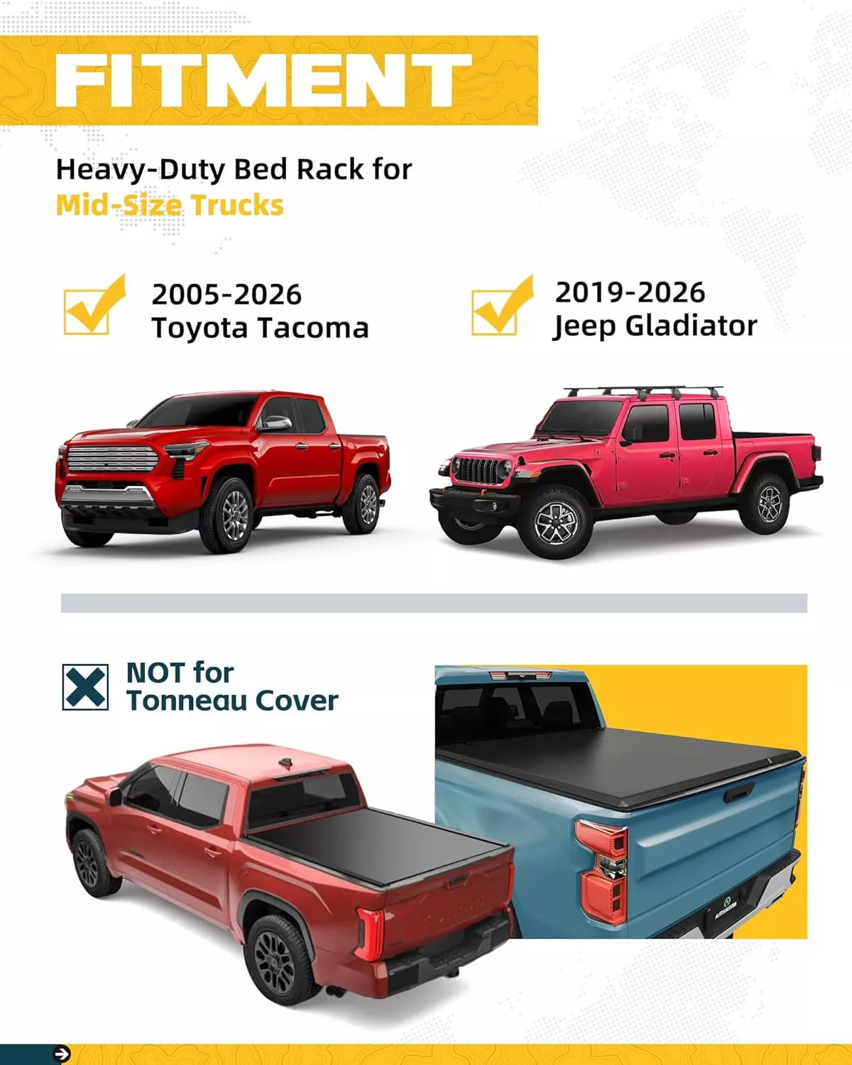 Adjustable Truck Bed Rack for Toyota Tacoma & Jeep Gladiator with Side Bars-9