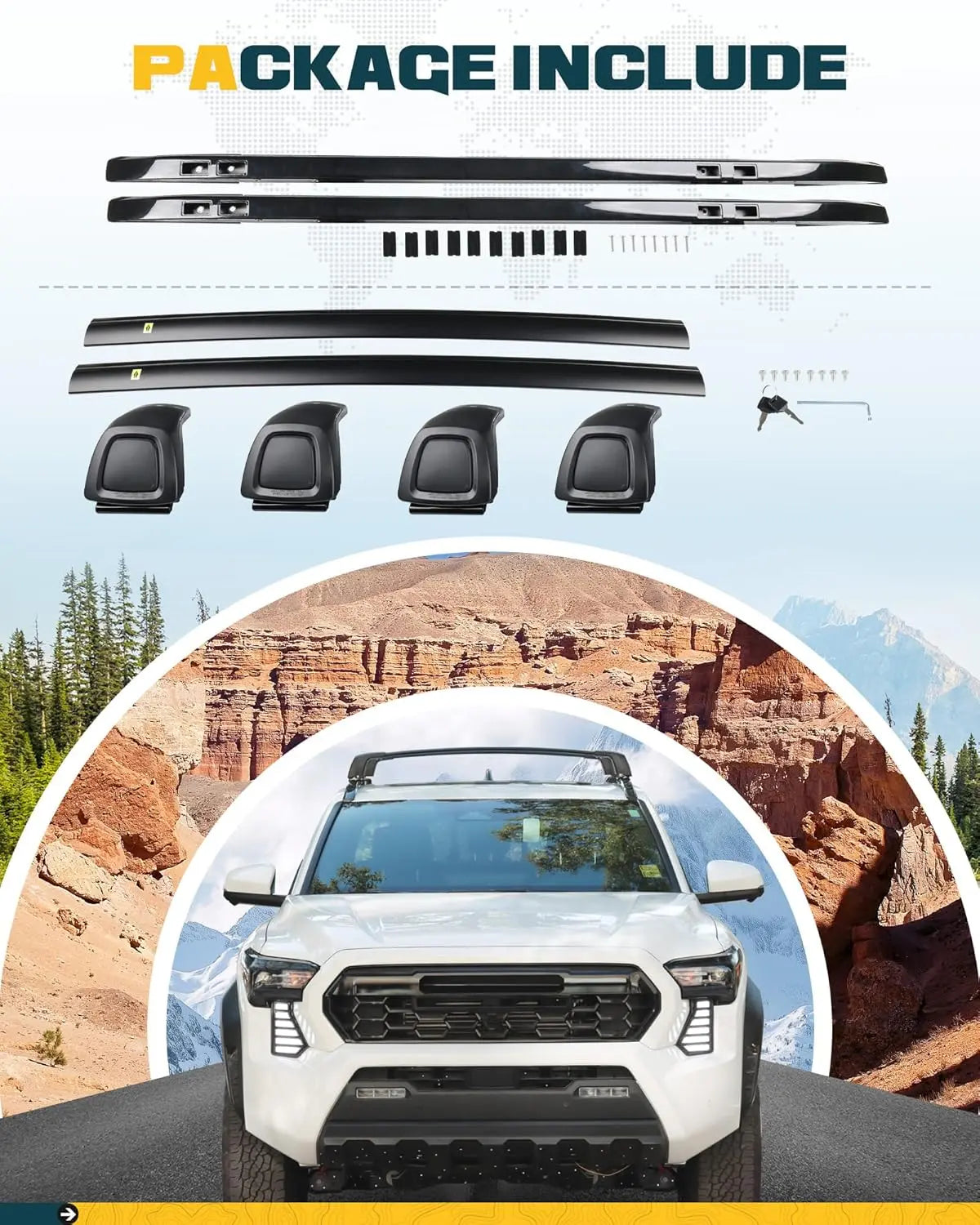 Lockable Roof Rack Cross Bars Kit for 2024 2025 Toyota Tacoma Double Cab-7