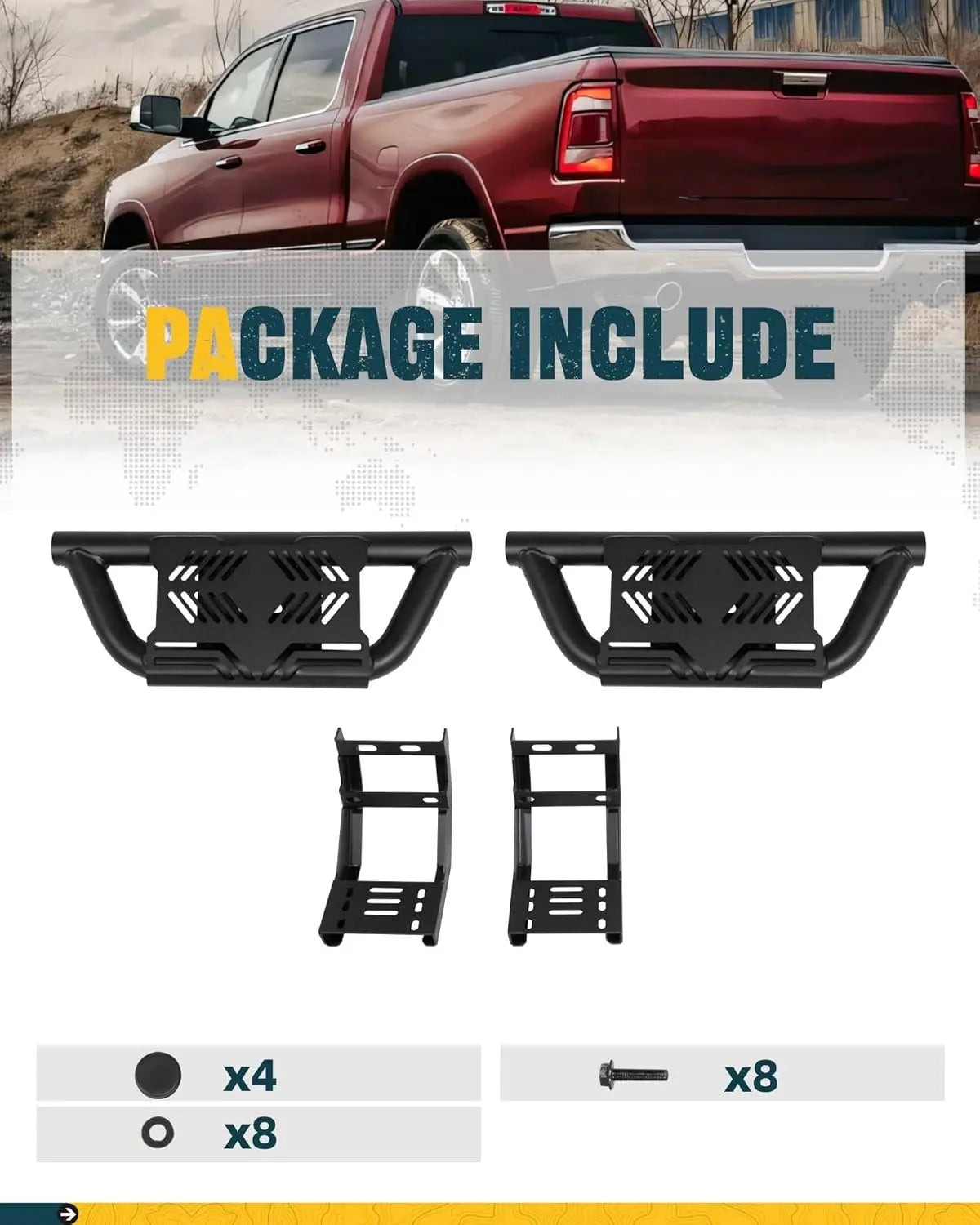 2Pcs EZ Side Steps for 2019-2025 Dodge Ram 1500 2500 3500 Crew Quad Mega Regular Cab-7