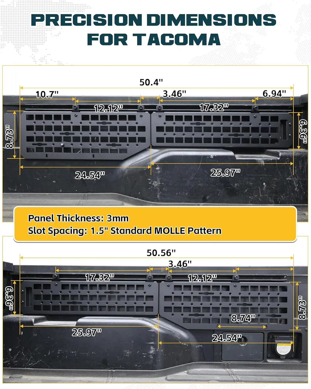 Side Bed MOLLE Panel Fit for 5.5 Feet Toyota Tacoma 2016-2023 Truck Storage Organizer System-6