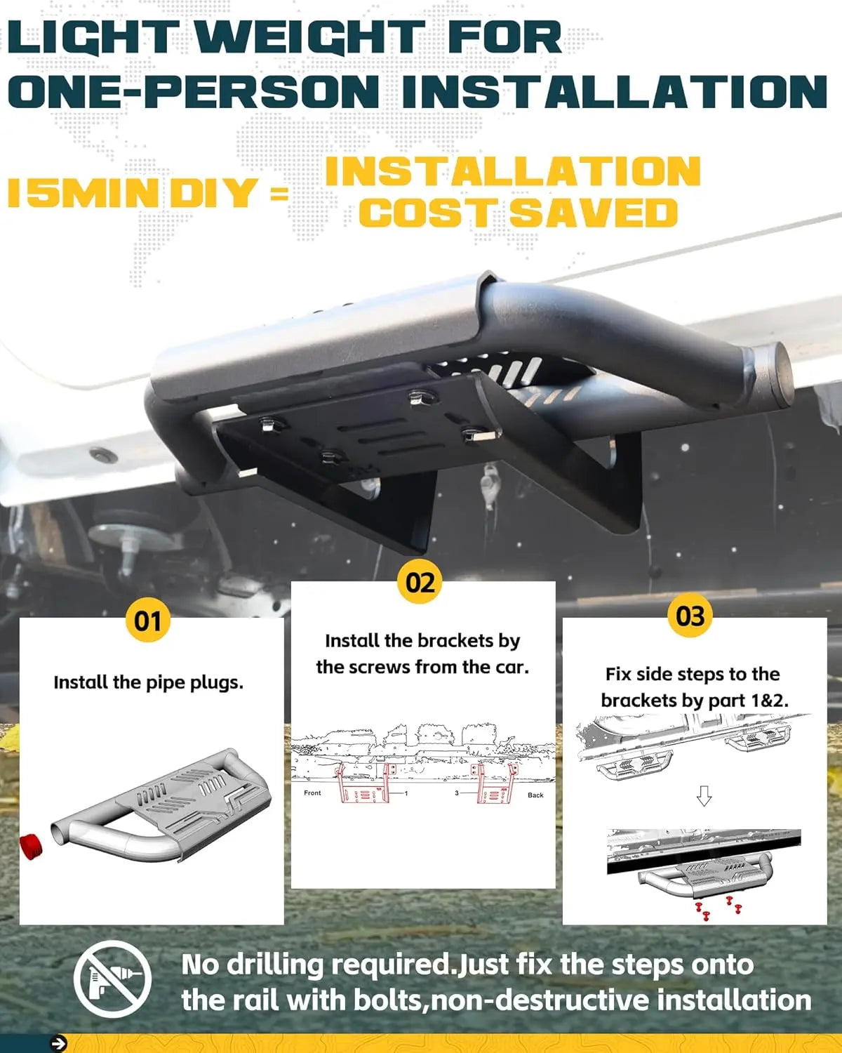 EZ Side Steps Fit for 2024 2025 2026 Toyota Tacoma Double Cab/Crew Cab 4 Doors Running Boards 350 LBS-3