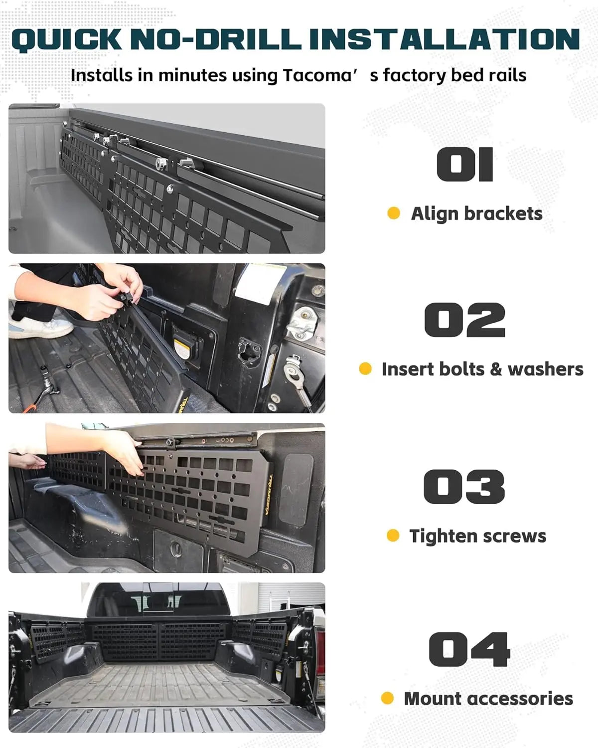 Side Bed MOLLE Panel Fit for 5.5 Feet Toyota Tacoma 2016-2023 Truck Storage Organizer System-7