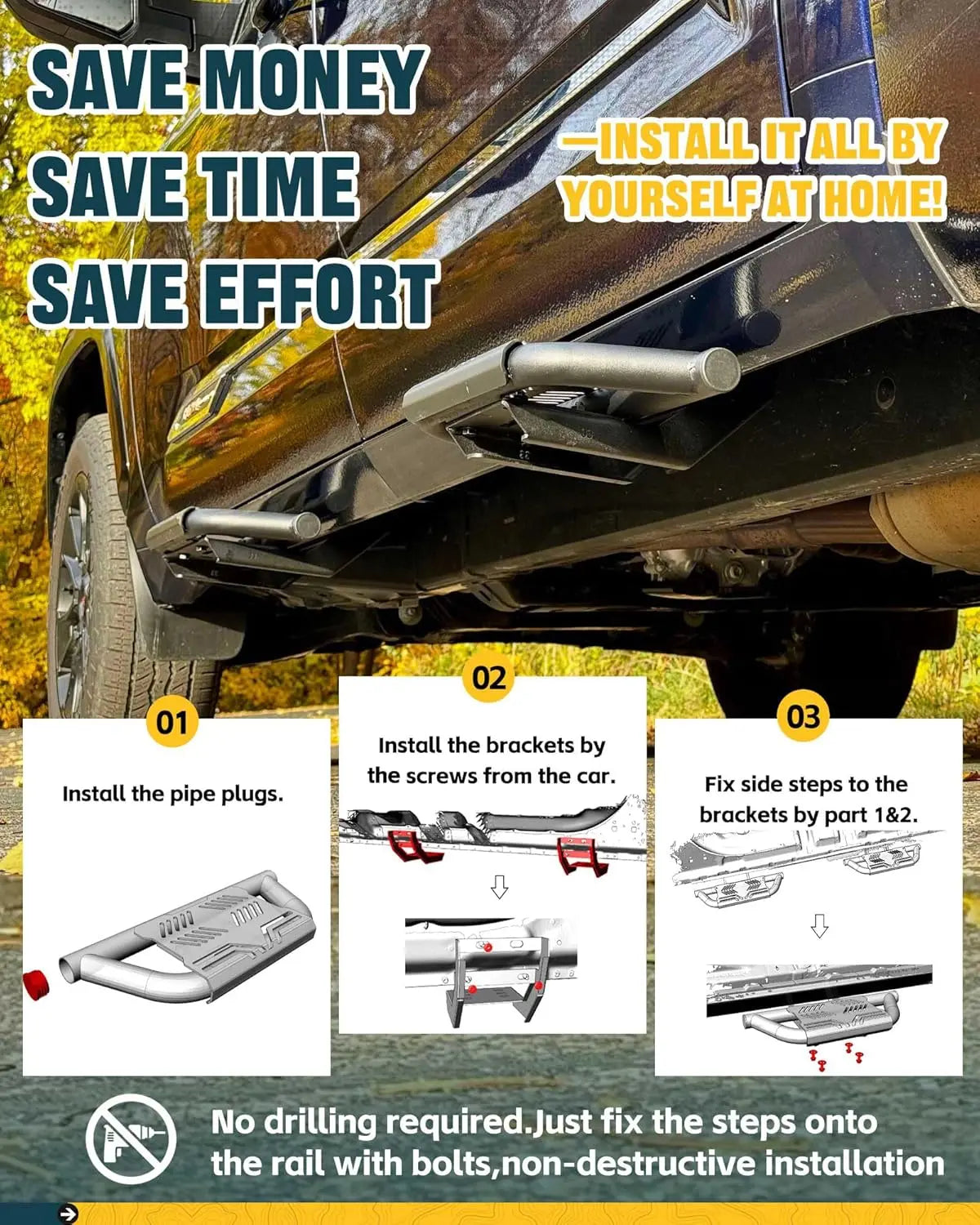 4PCS EZ Side Steps for Dodge RAM 1500 Crew Cab 2019-2026-5