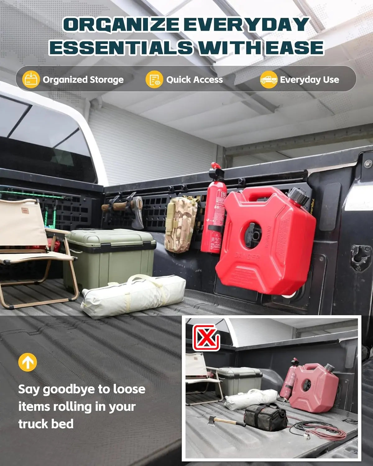 Side Bed MOLLE Panel Fit for 5.5 Feet Toyota Tacoma 2016-2023 Truck Storage Organizer System-4