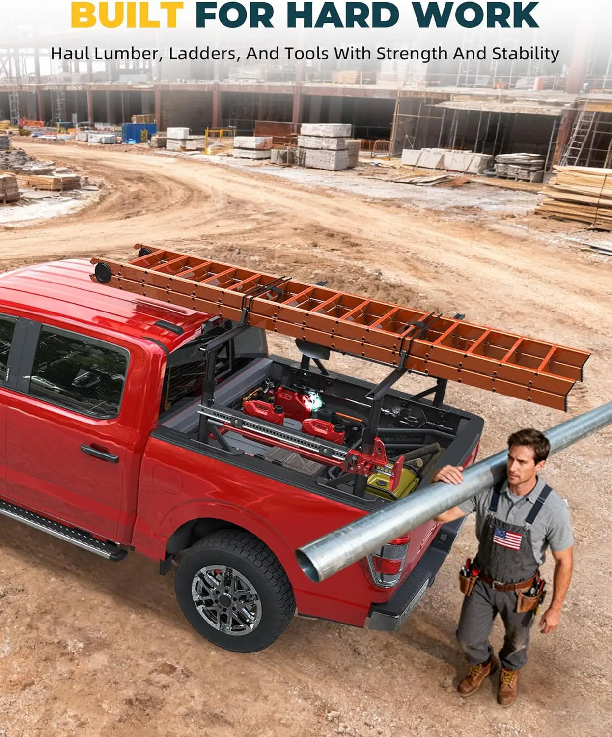 Adjustable Aluminum Truck Ladder Rack with Side Bar Fit for F150 Silverado Ram Sierra-3