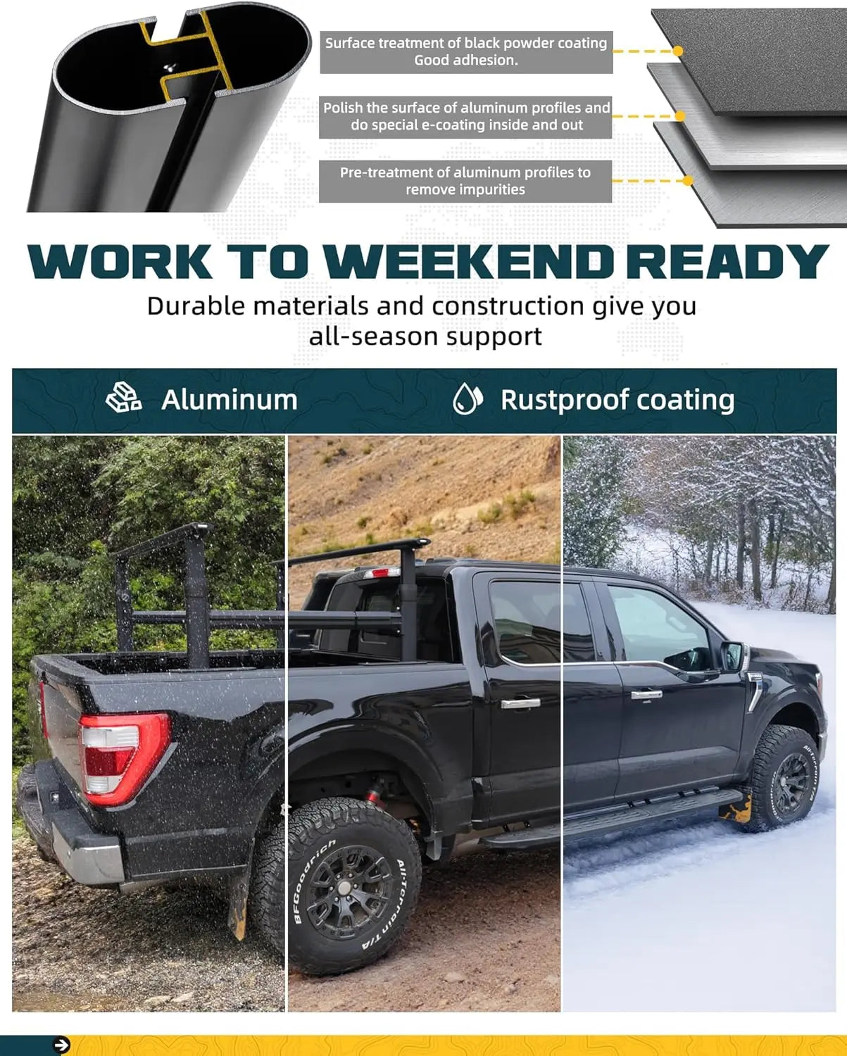 Universal Adjustable Truck Bed Rack for Full Size Trucks 600 LBS with Side Bars-8