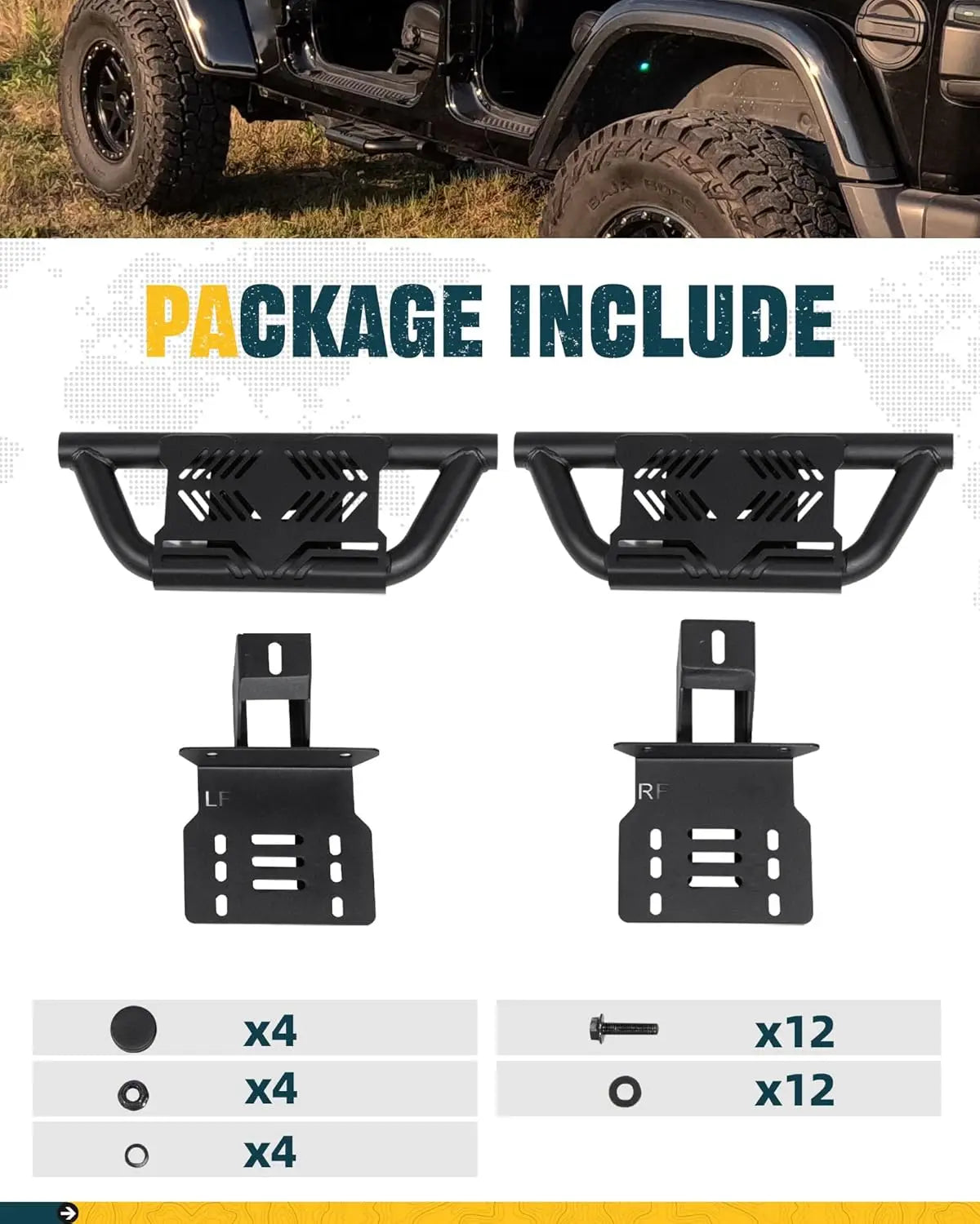 2X EZ Side Steps for 2007-2018 Jeep Wrangler JK-8