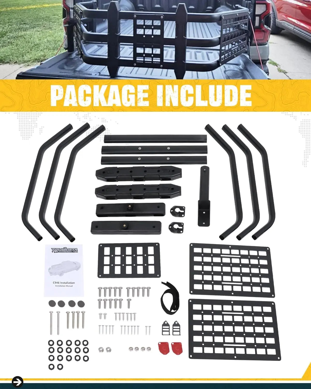 Truck Bed Extender for Ford Ranger 2011-2025 with Molle Panel and Flag Bracket-8
