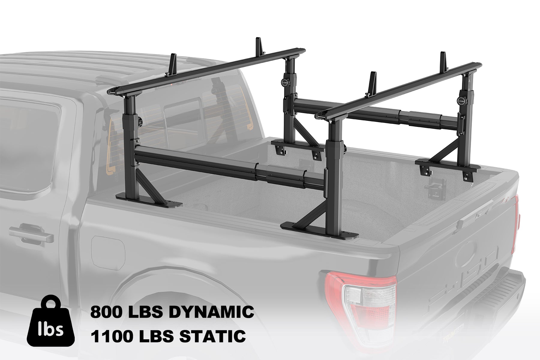 Adjustable Aluminum Truck Ladder Rack with Side Bar Fit for F150 Silverado Ram Sierra-TRUMGETA