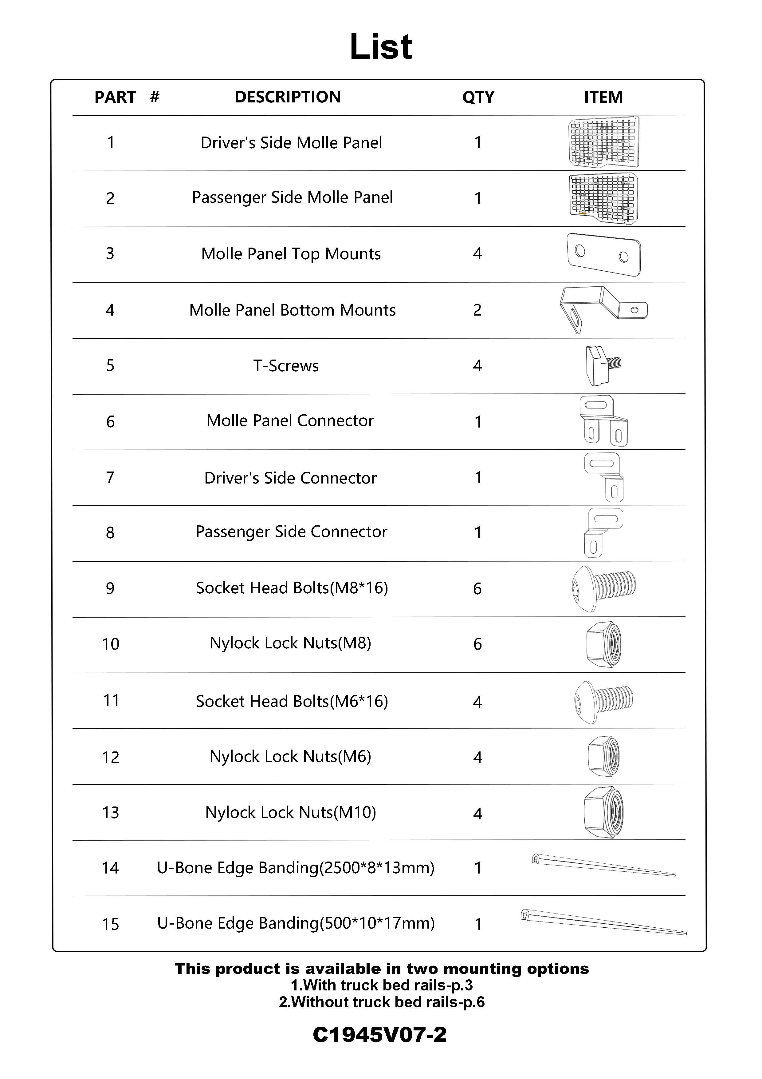 Front Bed MOLLE Panel for 5 Feet Toyota Tacoma 2024-2025 Truck Storage Organizer System