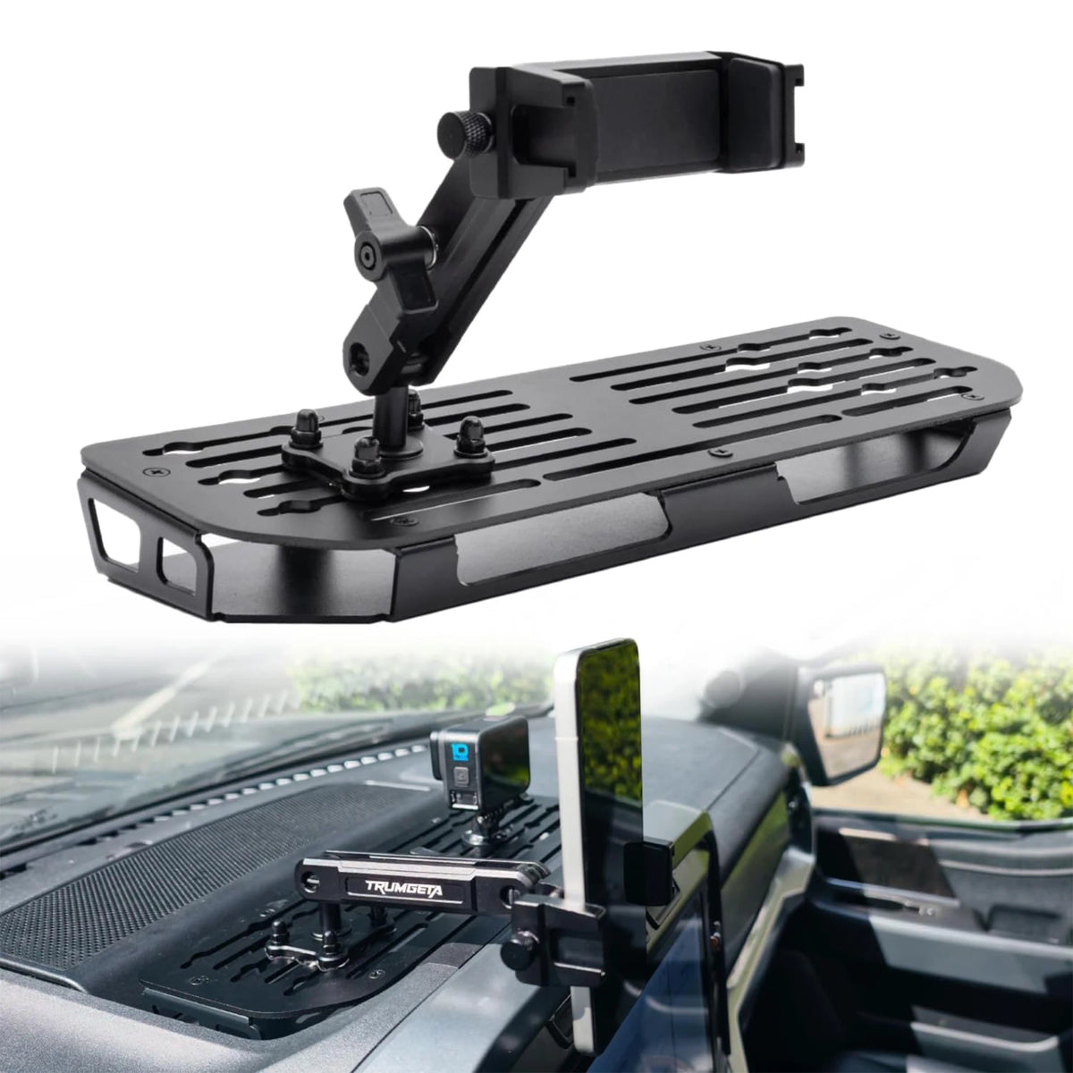 TRUMGETA Aluminum Modular Dash Mounting Platform with Phone Holder for 2021-2025 Ford F-150 & 2021-2023 F-150 Raptor