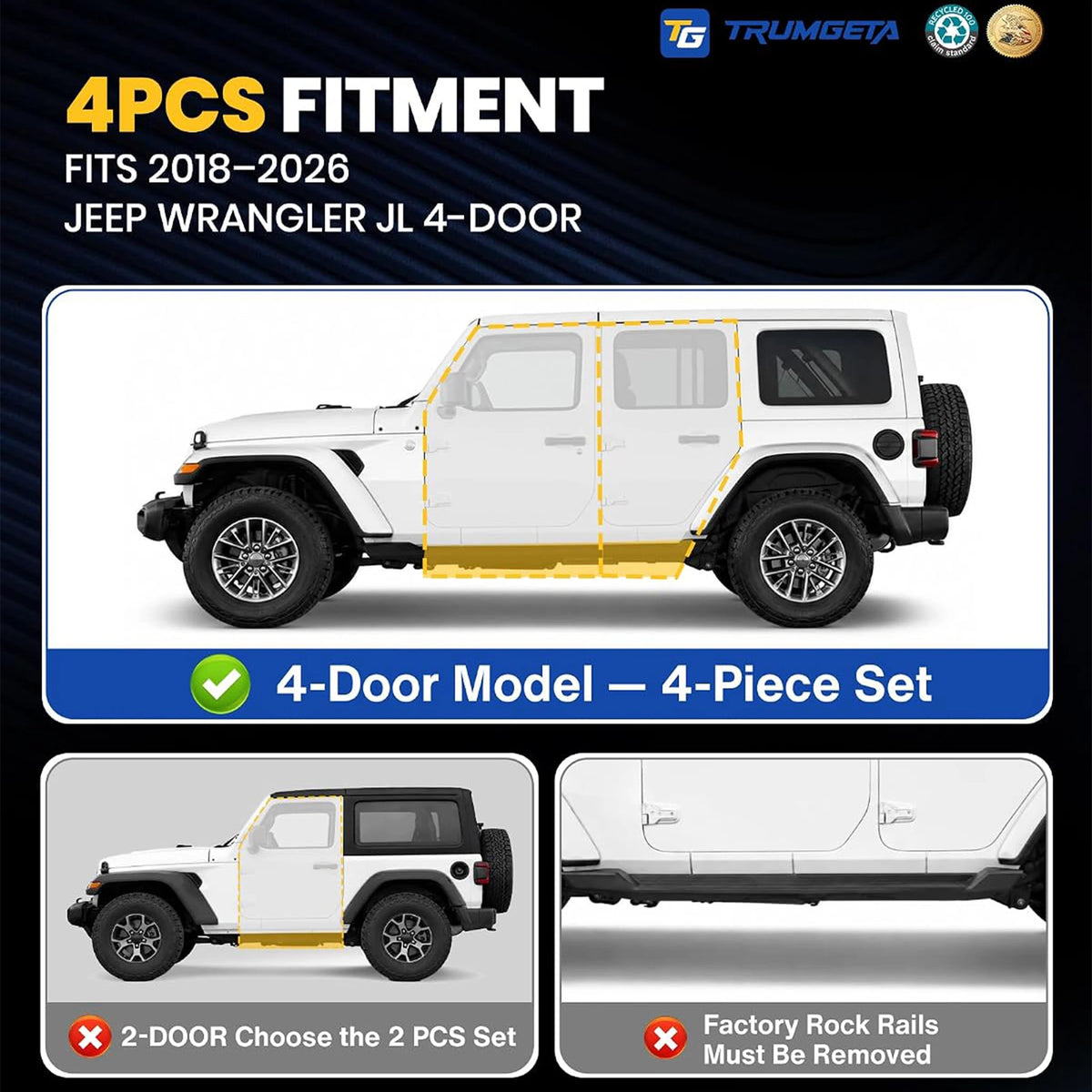 TRUMGETA Auxchemic® 232007 Side Steps for 2018-2026 Jeep Wrangler JL