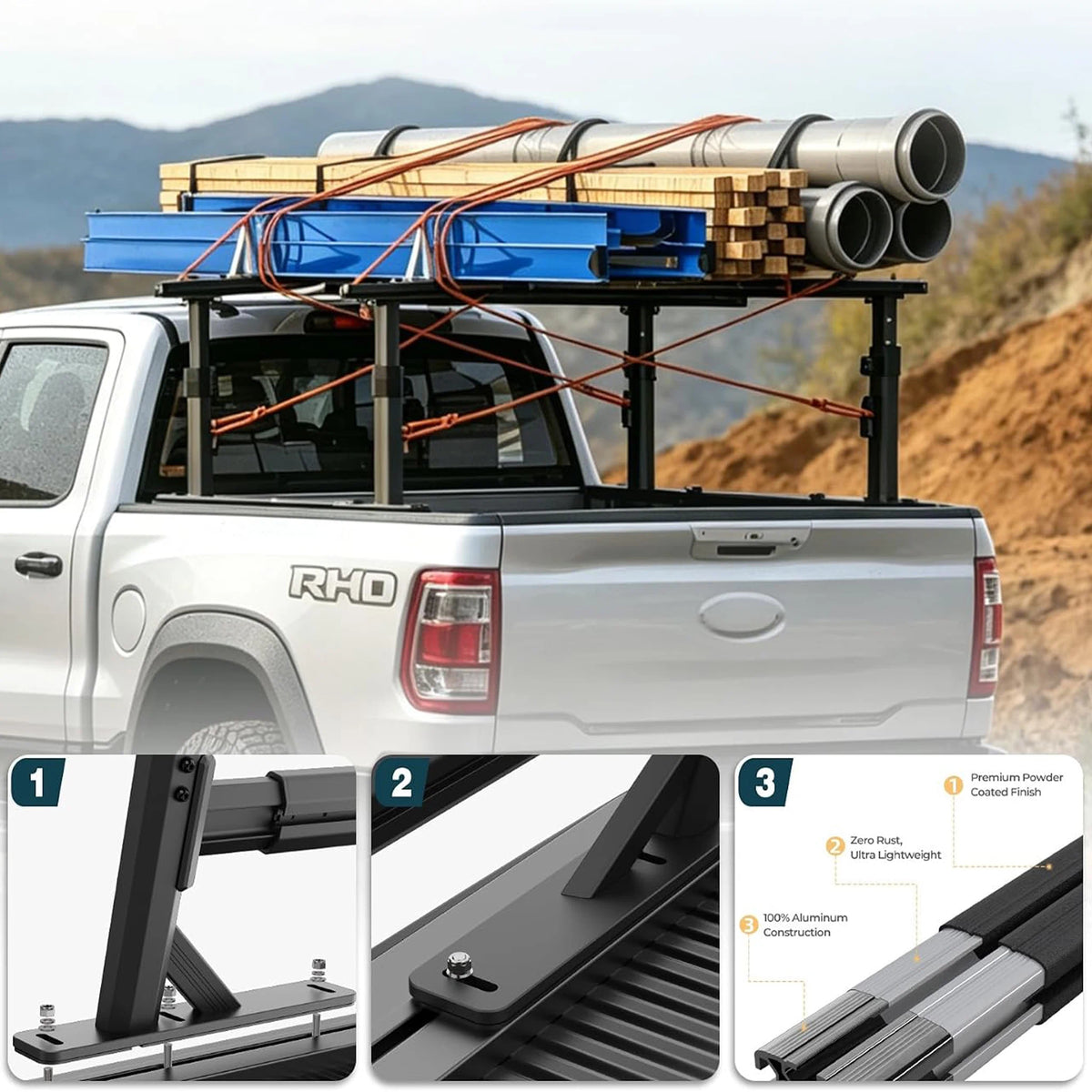 TRUMGETA Heavy Duty 1000LB Adjustable Bed Rack for Trucks - ULTRA