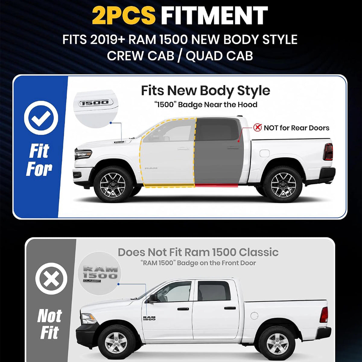 TRUMGETA Auxchemic® 232022 Side Steps for 2019-2026 Dodge Ram 1500 Crew Cab 